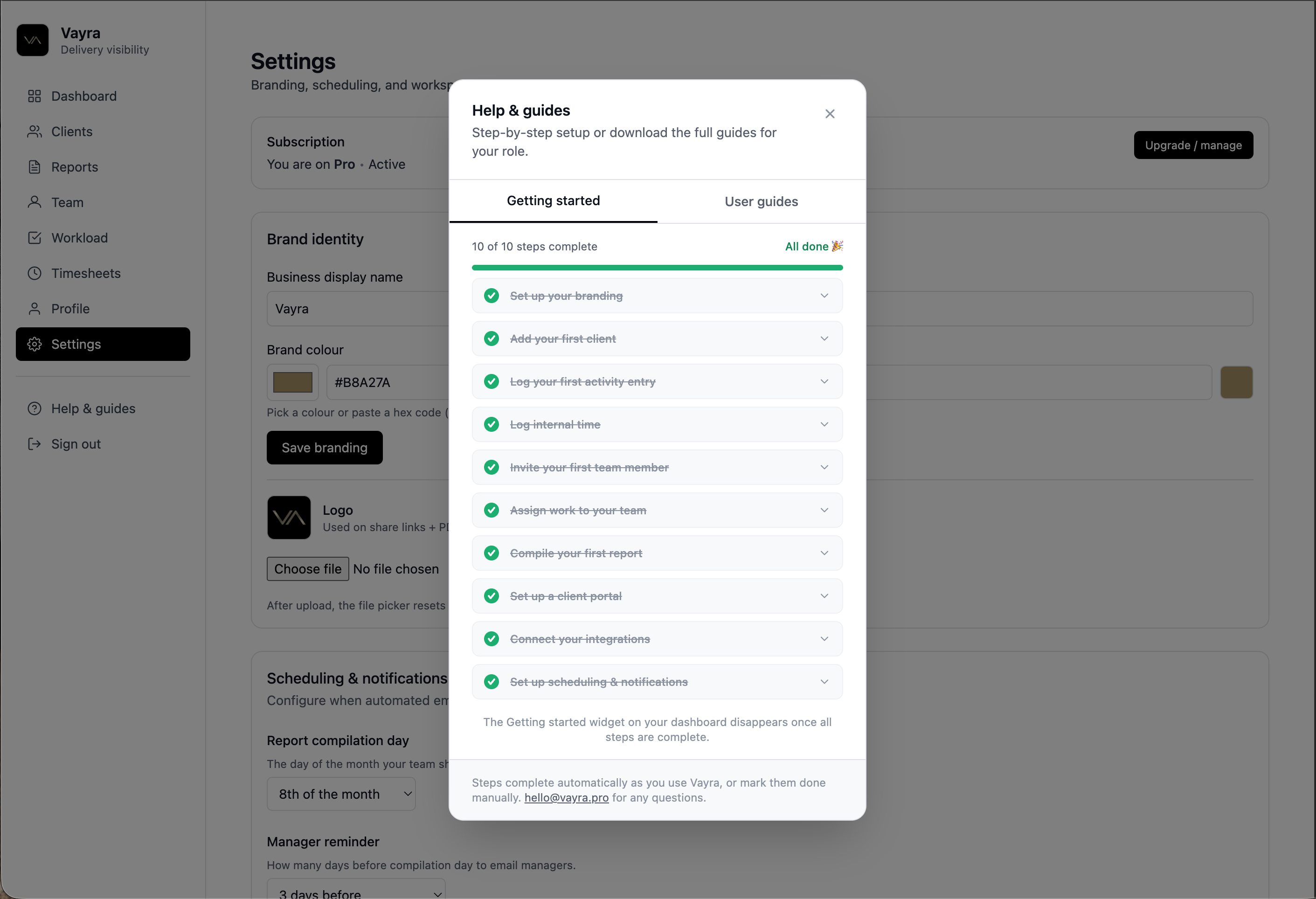 Vayra getting started checklist — 10 step onboarding
